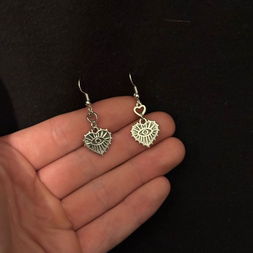 Silver Heart-Shaped Crystal Earrings - Picture 2 of 3